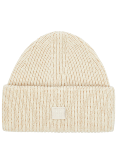 Acne Studios Pansy Ribbed Wool Beanie In Neutral