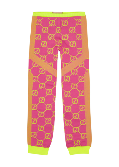 Gucci Kids Gg-intarsia Knitted Leggings In Pink
