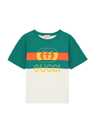 Gucci Kids Panelled Logo Cotton T-shirt (4-10 Years) In Green