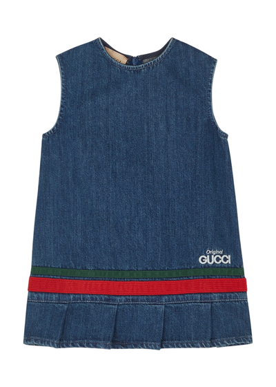 Gucci Kids Logo-embroidered Denim Dress In Blue
