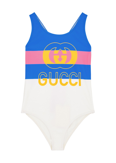 Gucci Kids Logo-print Swimsuit In Green