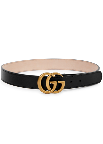 Gucci Kids Gg Leather Belt In Black