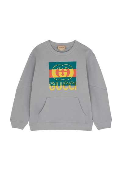 Gucci Kids Logo Cotton Sweatshirt (4-10 Years) In Grey
