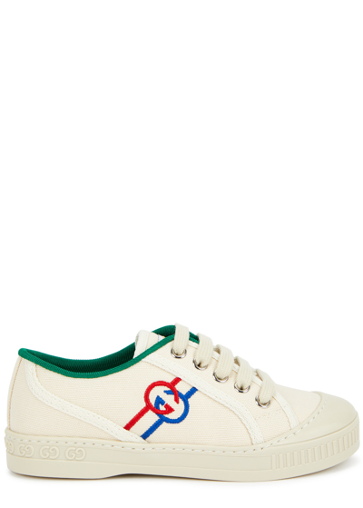 Gucci Kids Tennis Logo Canvas Trainers In Neutral