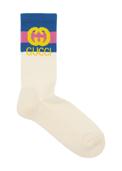 Gucci Kids Logo Cotton-blend Socks In Neutral