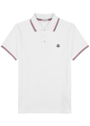 Moncler Classic White Cotton Polo With Signature Tri-color Trim In White