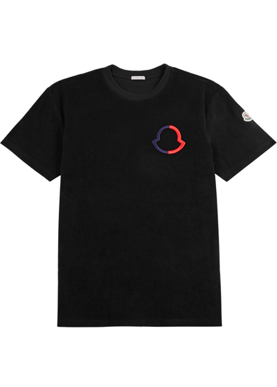 Moncler Embroidered-logo Cotton-terry T-shirt In Black