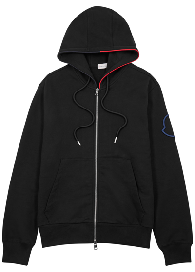 Moncler Logo-embroidered Hooded Cotton Sweatshirt In Black