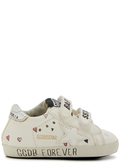 Golden Goose Kids Baby School Printed Leather Sneakers In White & Other