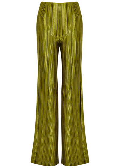 Galvan Nuage Pleated Satin Trousers In Olivine