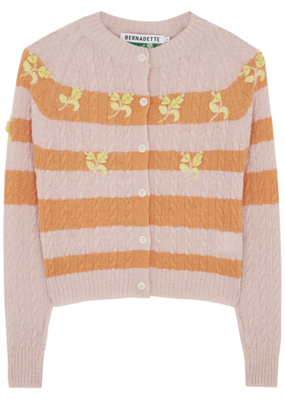 Bernadette Lilibeth Striped Alpaca-blend Cardigan In Blush_orange_lemon_embroidery