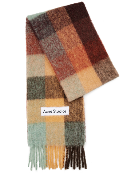Acne Studios Vally Checked Alpaca-blend Scarf In Brown