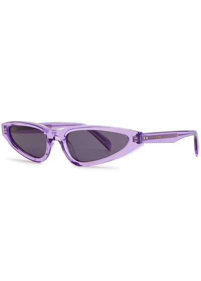 Celine Narrow Cat-eye Sunglasses, Sunglasses, Purple, Transparent