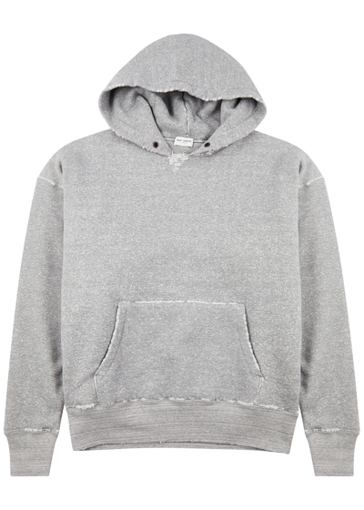 Saint Laurent Distressed Hooded Cotton Sweatshirt In Grey