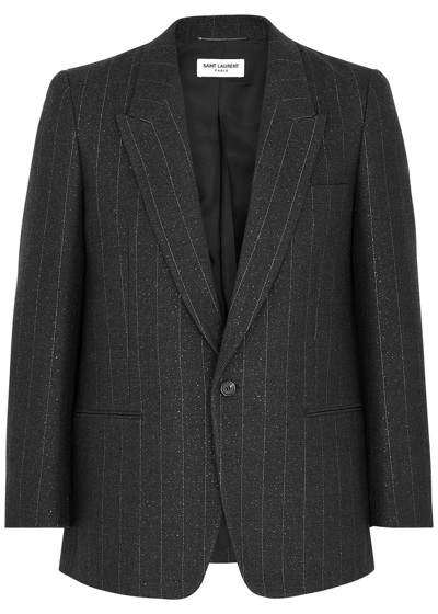 Saint Laurent Pinstriped Wool-blend Blazer In Black