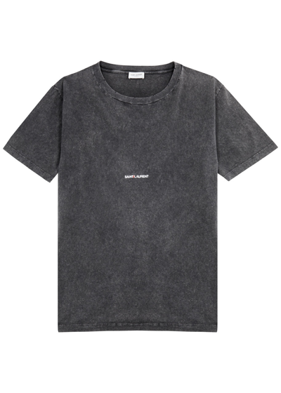 Saint Laurent Logo-print Cotton T-shirt In Grey