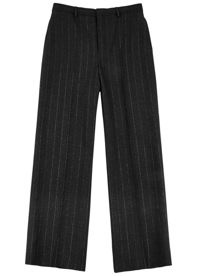 Saint Laurent Pinstriped Wool-blend Trousers In Silver