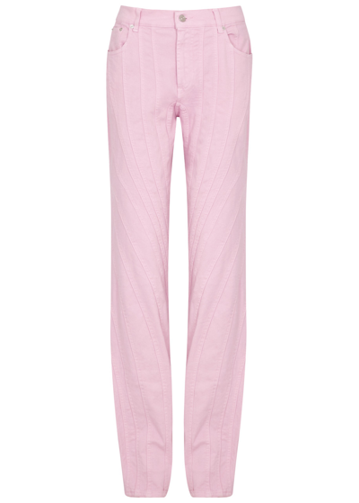 Mugler Spiral Panelled Wide-leg Jeans In Pink