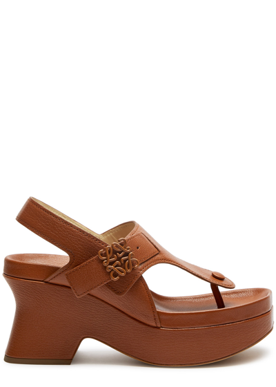 Loewe Comfort 90 Leather Flatform Thong Sandals In Brown