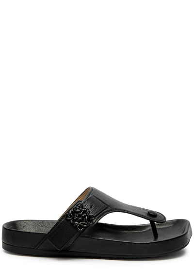 Loewe Comfort Leather Thong Sandals In Black