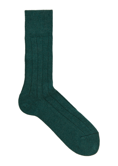 Falke Lhasa Ribbed Wool-blend Socks In Green