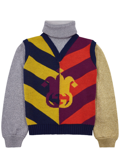 Gucci Striped Jacquard Wool Knit Sweater In Multicolor