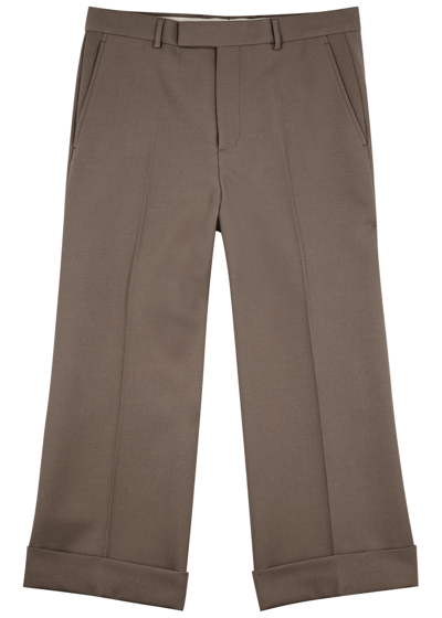 Gucci Cropped Straight-leg Wool Trousers In Brown