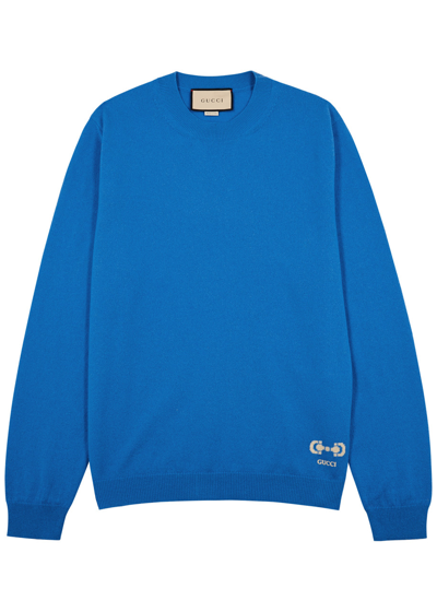 Gucci Logo-intarsia Cashmere Jumper In Blue