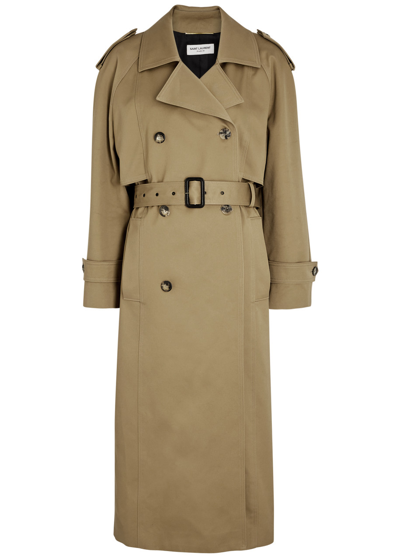 Saint Laurent Double-breasted Cotton Trench Coat In Beige