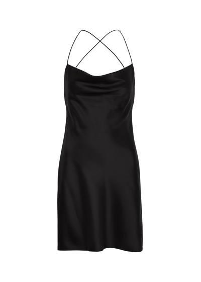Saint Laurent Silk-satin Mini Slip Dress In Black