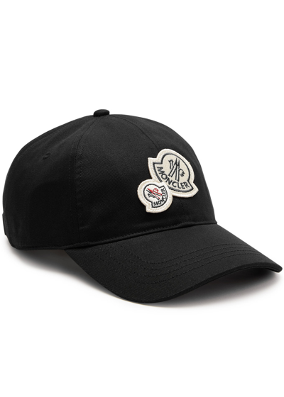 Moncler Logo Cotton Cap In Black