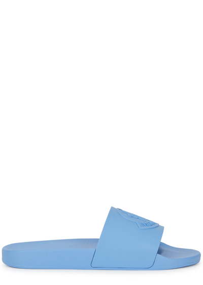 Moncler Basile Logo Rubber Sliders In Blue