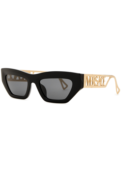 Versace Cat-eye Sunglasses, Sunglasses, Black, Gold-tone Arms