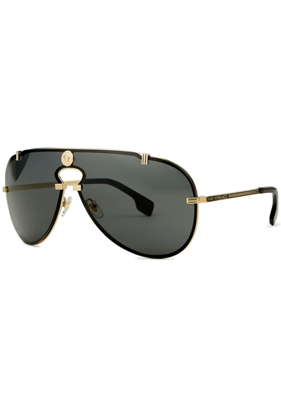 Versace Aviator-style Sunglasses, Sunglasses, Black, Metal In Grey