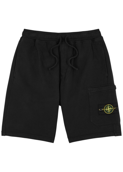 Stone Island Logo Cotton Shorts In Black