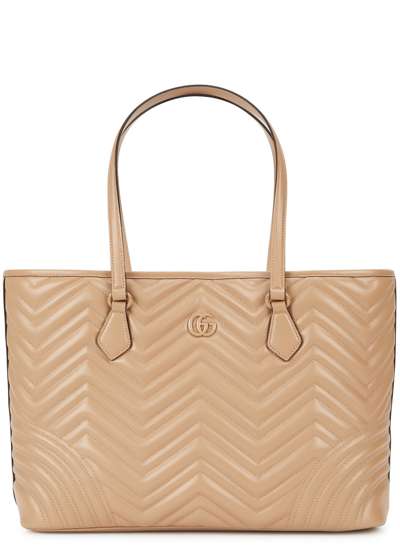 Gucci Gg Marmont 2.0 Leather Tote, Tote Bag, Leather, Nude In Brown