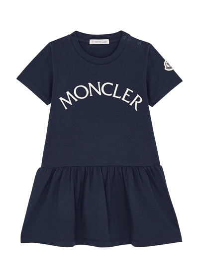 Moncler Kids Logo-embroidered Stretch-cotton Dress In Navy