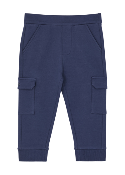 Moncler Kids Stretch-cotton Cargo Sweatpants In Navy