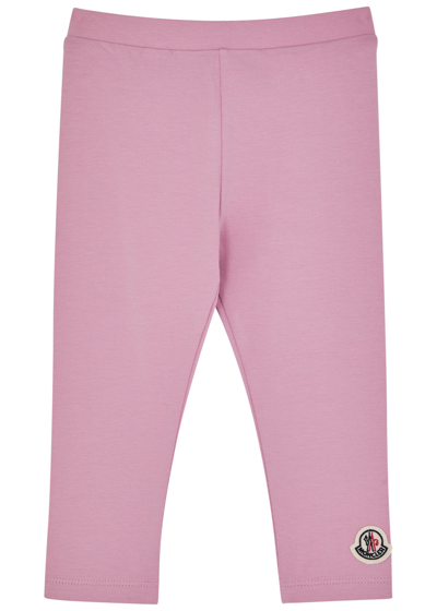 Moncler Kids Logo Stretch-cotton Leggings In Pink