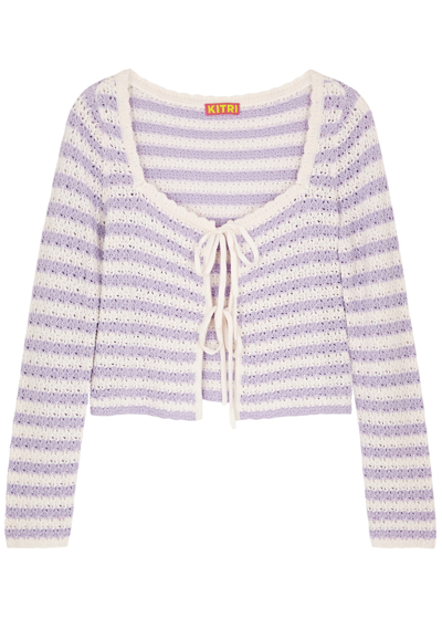 Kitri Dionne Striped Crochet-knit Cardigan In Lilac