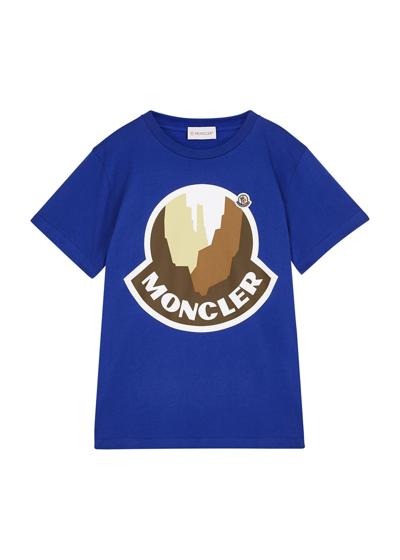 Moncler Kids Printed Cotton T-shirt (12-14 Years) In Blue