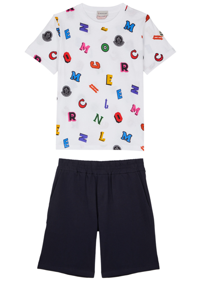 Moncler Kids Printed Cotton T-shirt And Shorts Set (12-14 Years) In White Other