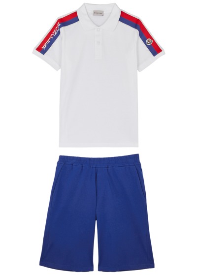 Moncler Kids Cotton Polo Shirt And Shorts Set (8-10 Years) In White Other