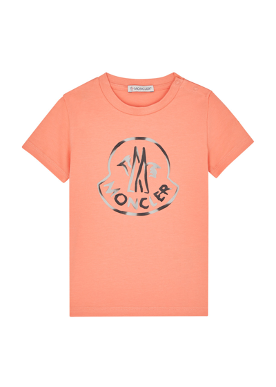 Moncler Kids Logo-print Cotton T-shirt In Pink Salmon