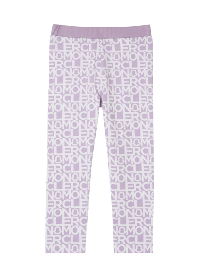Moncler Kids Logo-print Stretch-cotton Leggings In Purple Other
