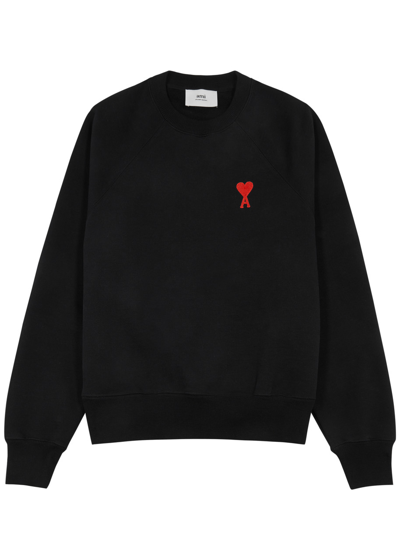 Ami Alexandre Mattiussi Ami Paris Logo-embroidered Stretch-cotton Sweatshirt In Black And Red