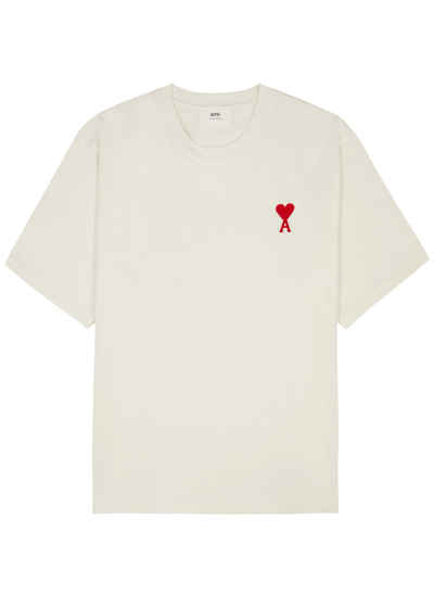 Ami Alexandre Mattiussi Ami Paris Logo-embroidered Cotton T-shirt In White