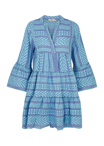 Devotion Twins Devotion Ella Embroidered Cotton-blend Mini Dress In Blue