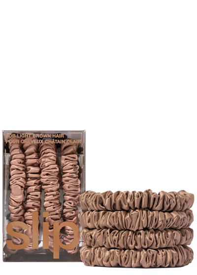 Slip Pure Silk Skinny Scrunchies In Light Brown