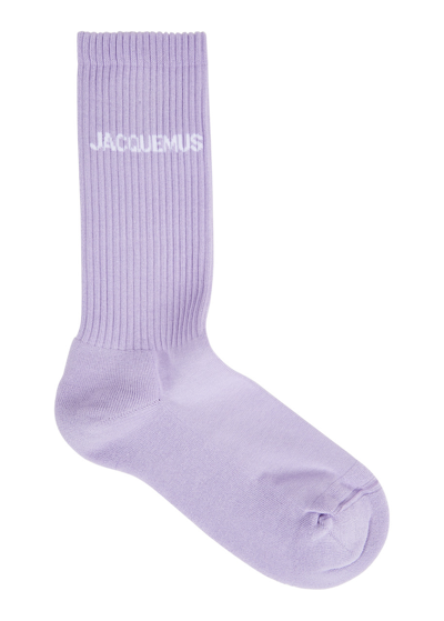 Jacquemus Les Chaussettes Logo Cotton-blend Socks, Socks, Lilac In Purple
